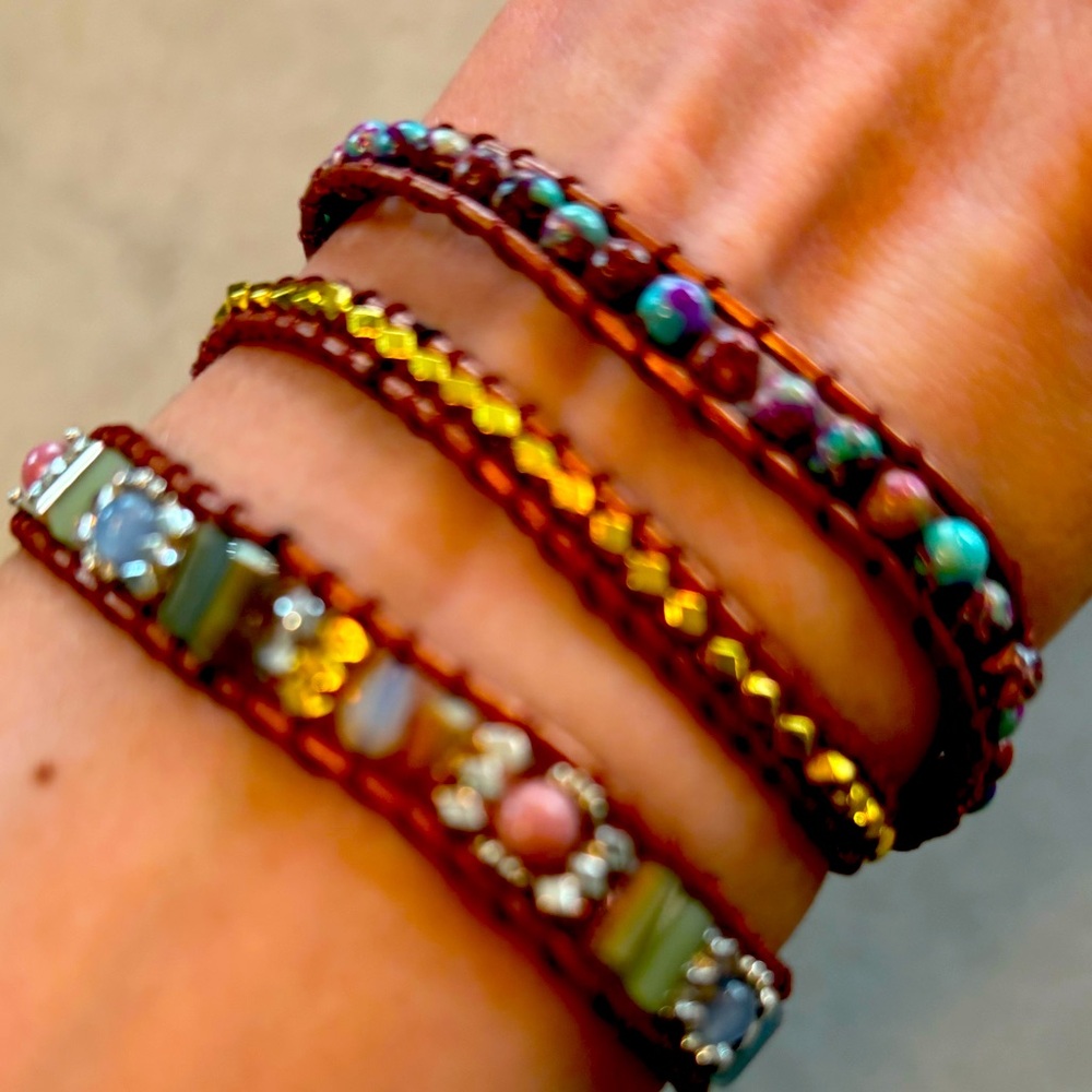 Leather and beads boho chic wrap bracelet
